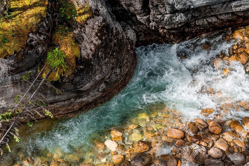 Stream flows in a gorge