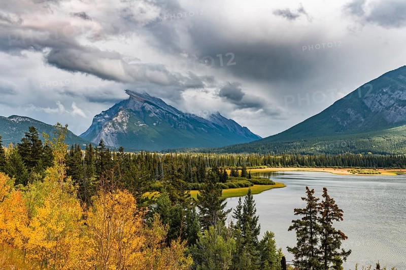 Autumnal mountain landscape with a lake