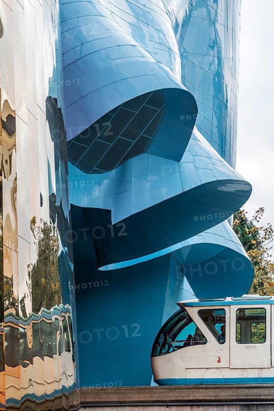 Monorail train runs through the Museum of Pop Culture