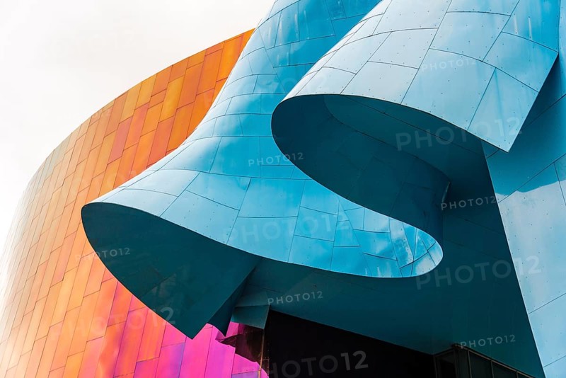 Curved colored facade of the Museum of Pop Culture