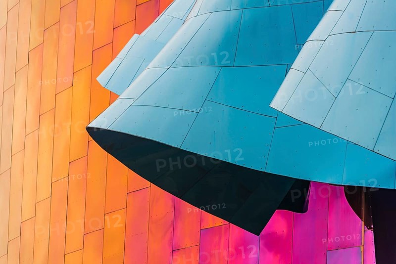 Curved colored facade of the Museum of Pop Culture