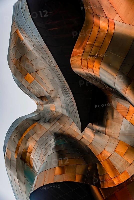 Copper coloured curved facade of the Museum of Pop Culture