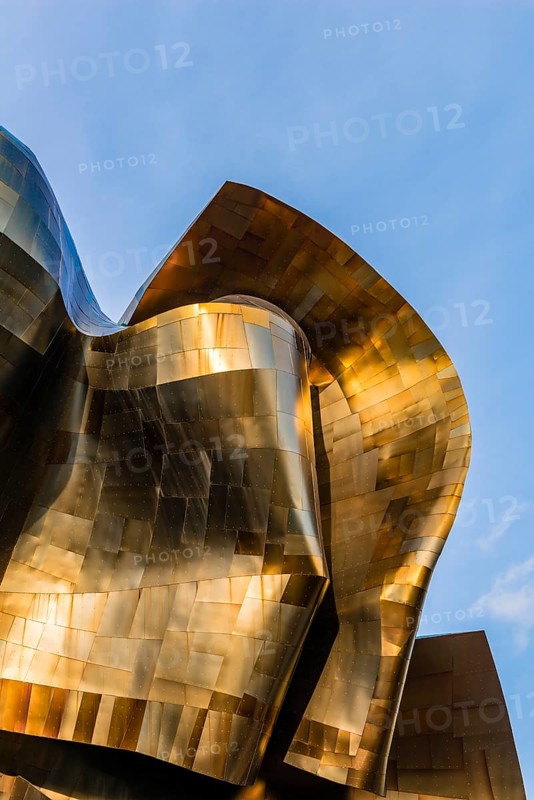 Copper coloured curved facade of the Museum of Pop Culture