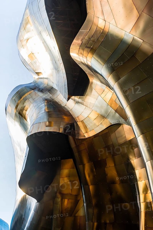 Copper coloured curved facade of the Museum of Pop Culture