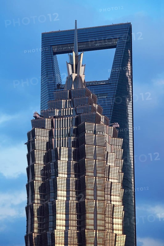View from the Ritz-Carlton Hotel to the World Financial Center and the Jin Mao-Building in the district of Pudong