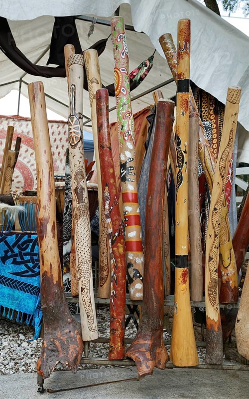 Booth with Didgeridoo Bamboo musical instruments