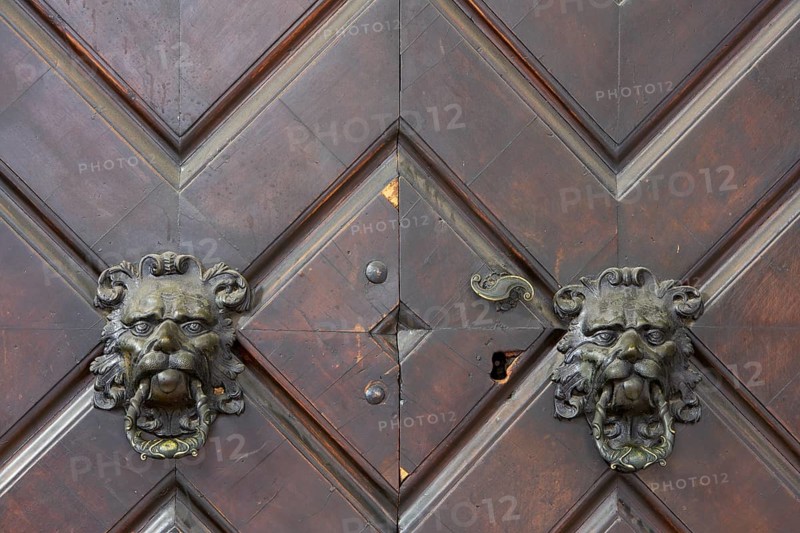 Lion heads as door knockers