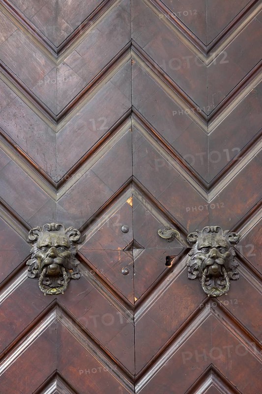 Lion heads as door knockers