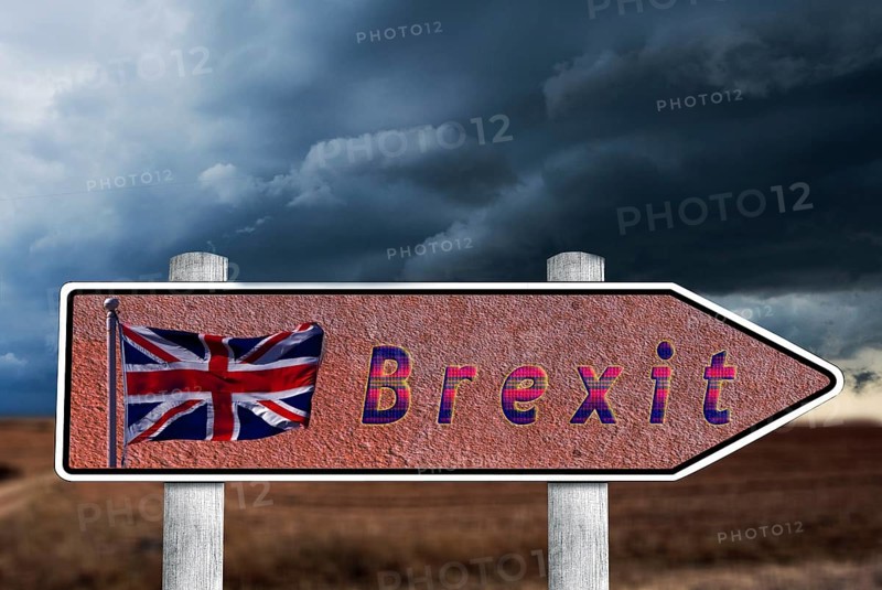 Signpost with british flag and lettering Brexit