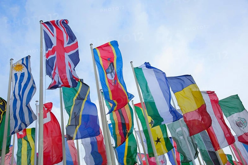 Flagpoles with international flags