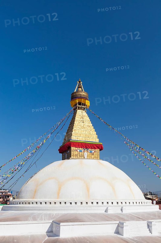 Buddhist stupa with prayer flags