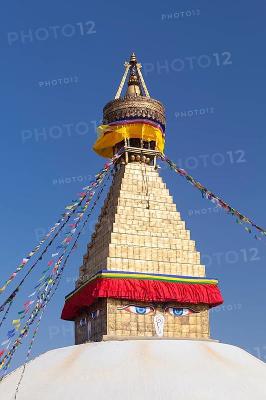Buddhist stupa with prayer flags