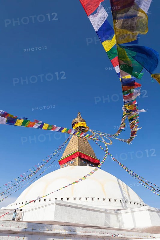 Buddhist stupa with prayer flags