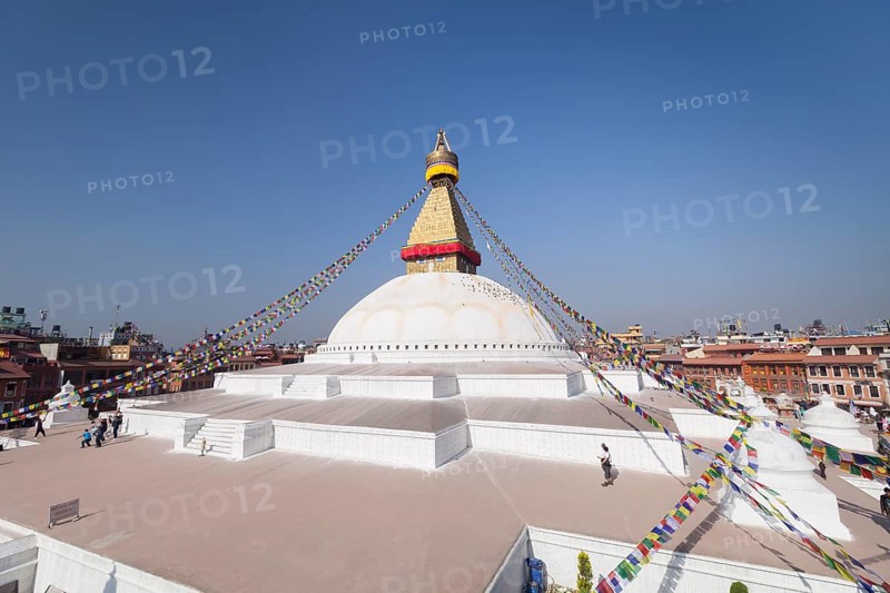 Buddhist stupa with prayer flags