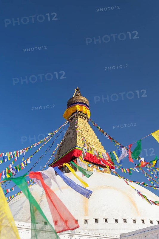 Buddhist stupa with prayer flags