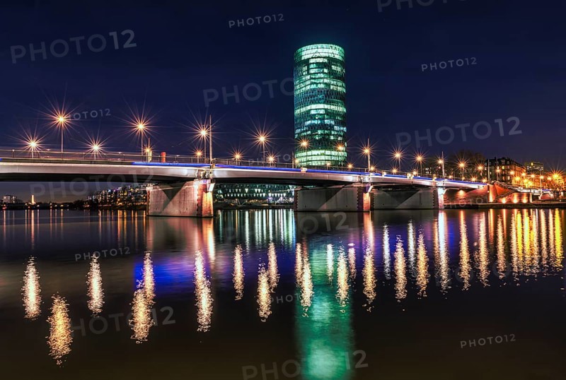 View of Friedensbrucke with Westhafen Tower