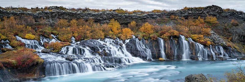Hraunfossar waterfall in autumn