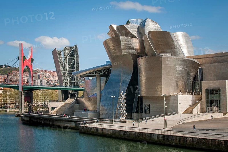 Guggenheim Museum Bilbao on the bank of the Nervion River