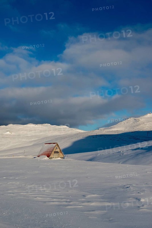 Refuge in snow-covered landscape at Snaefellsjokull