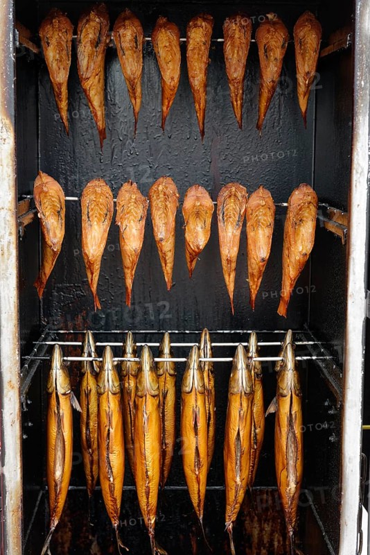 Smoked fish in a smoker