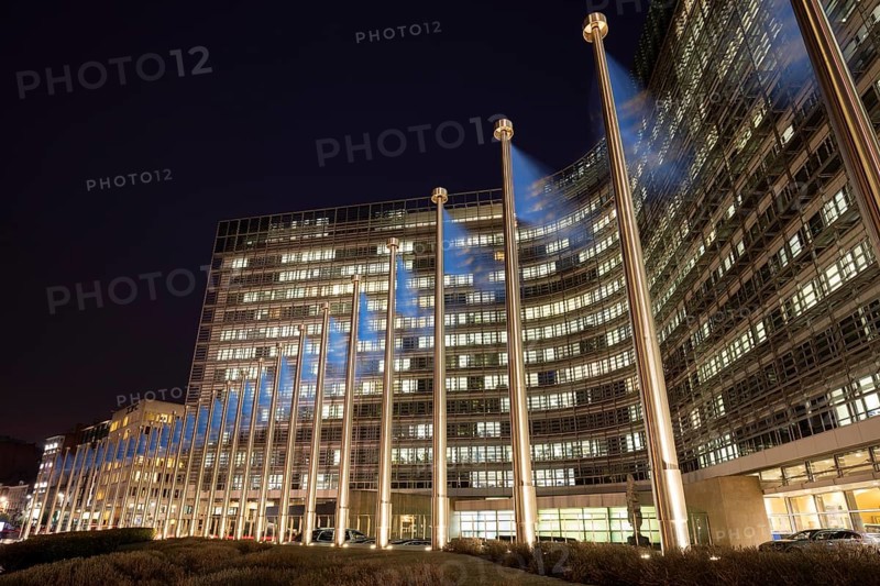Europe flags in front of the Berlaymont building