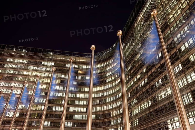 Europe flags in front of the Berlaymont building