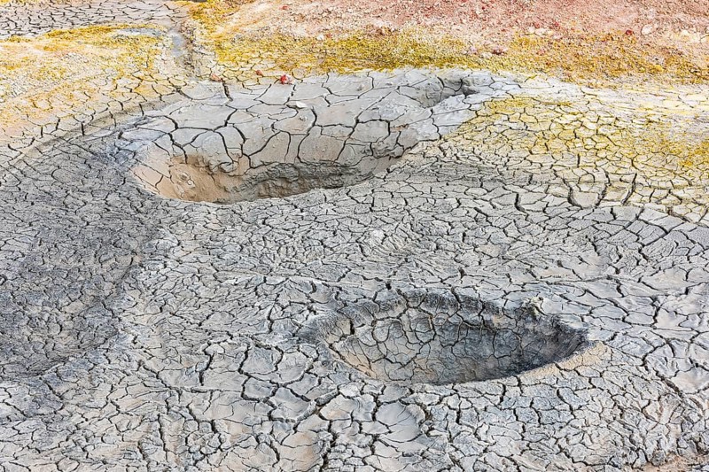 Dried soil with sulphur deposits