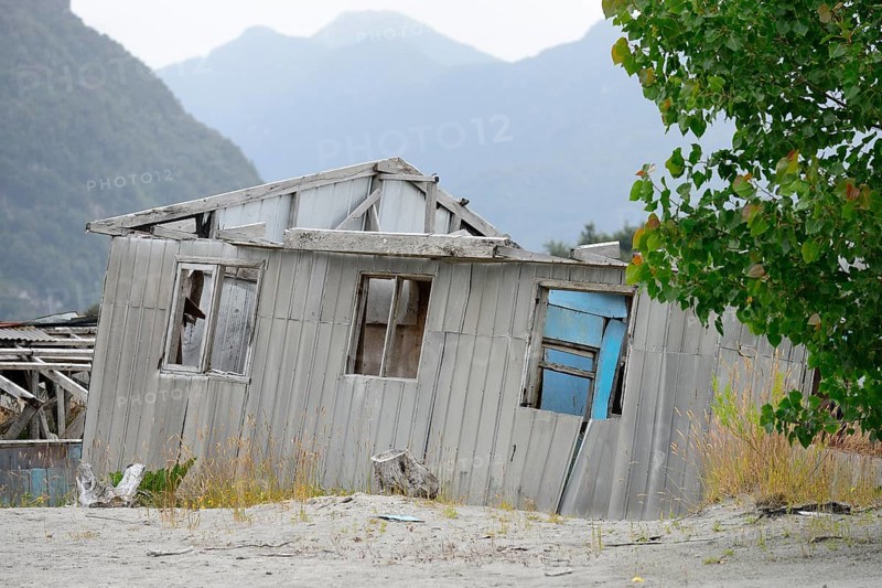 Destroyed house during volcanic eruption of Chaiten volcano in 2008
