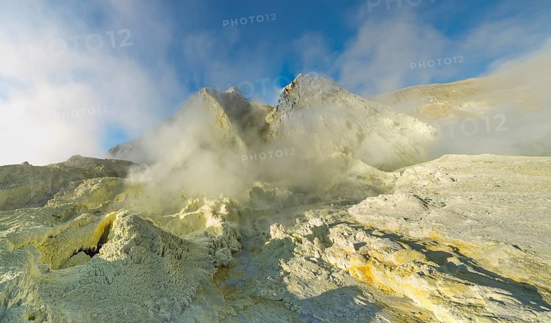 Yellow sulphur and fumarole on the volcanic island of White Island