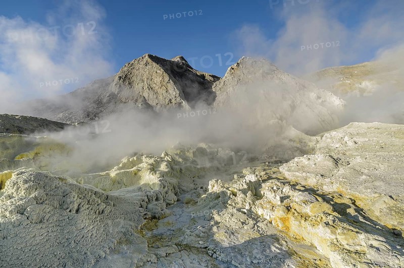Yellow sulphur and fumarole on the volcanic island of White Island