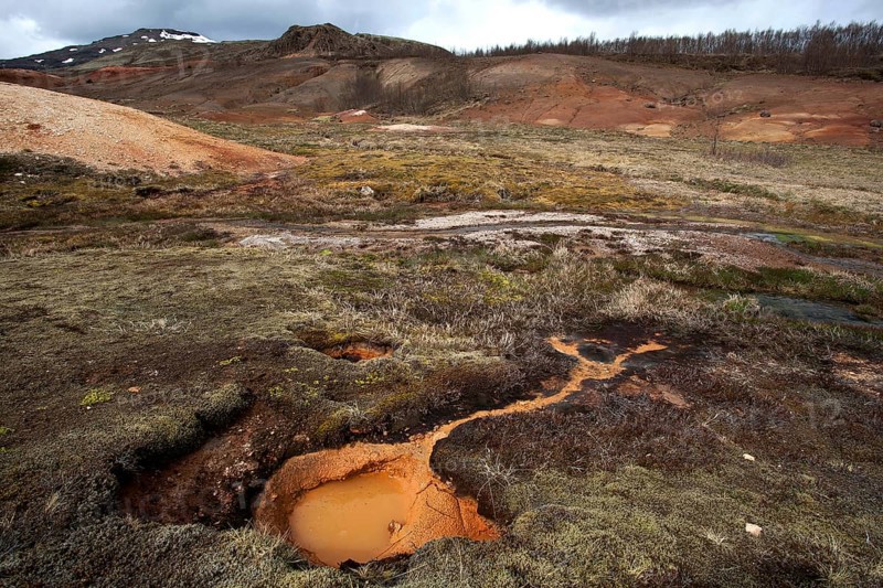 Landscape in the high temperature area Haukadalur Valley