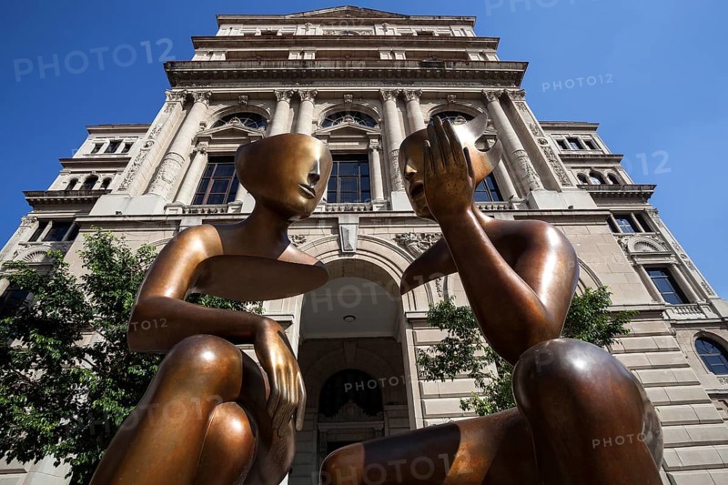Sculpture in front of Lonja del Comercio at the Plaza de San Francisco