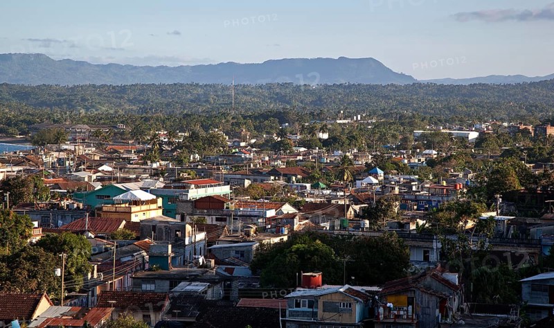 View of the mountain range Sierra del Purial and the city of Baracoa