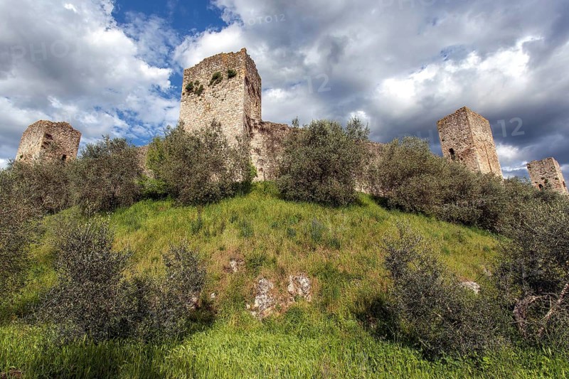 City wall with fortified towers