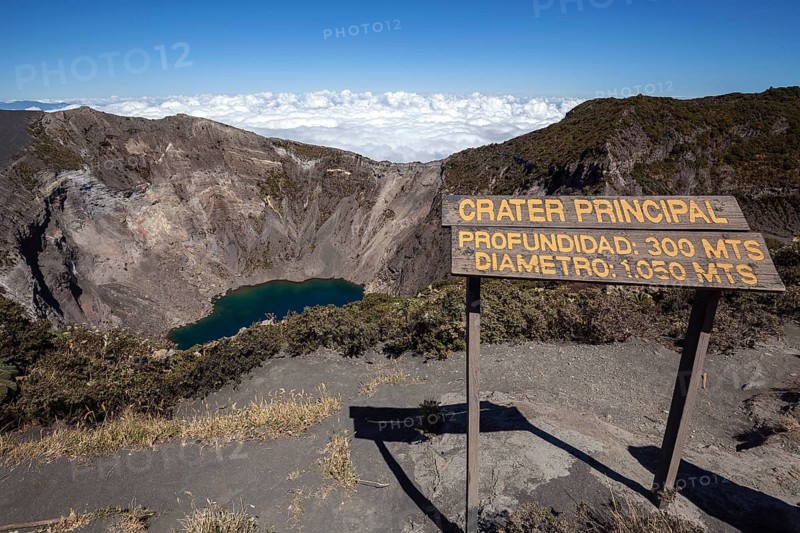 Main crater Irazu Volcano with blue crater lake