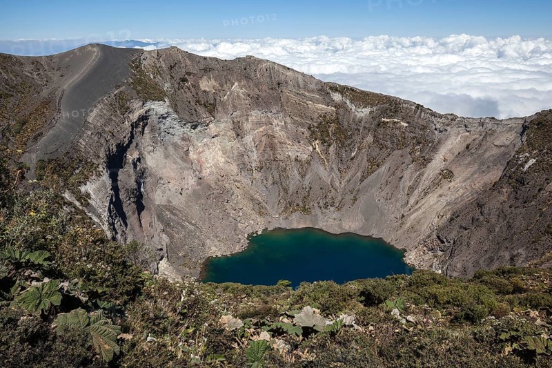 Main crater Irazu Volcano with blue crater lake