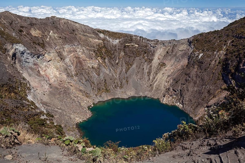 Main crater Irazu Volcano with blue crater lake