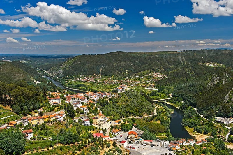 View from the viewpoint Penedo de Castro to the city Penacova at the river Mondego