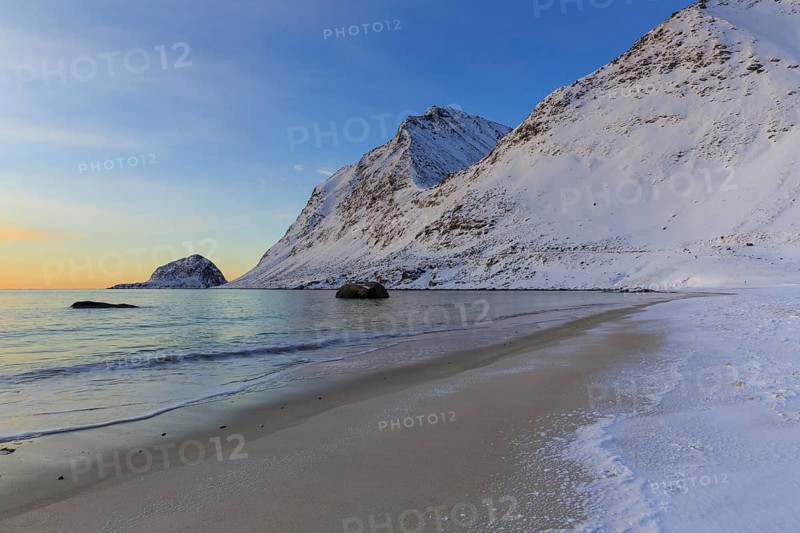Haukland beach with snow