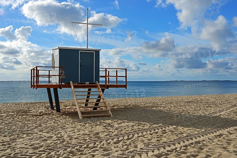 Life guard stand at the main beach of Hornum