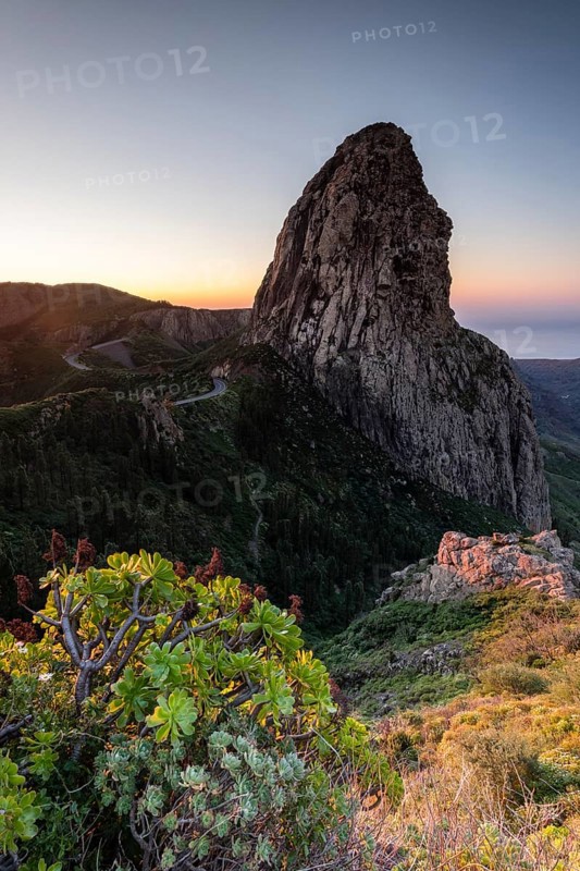 Roque de Agando rock tower at sunrise
