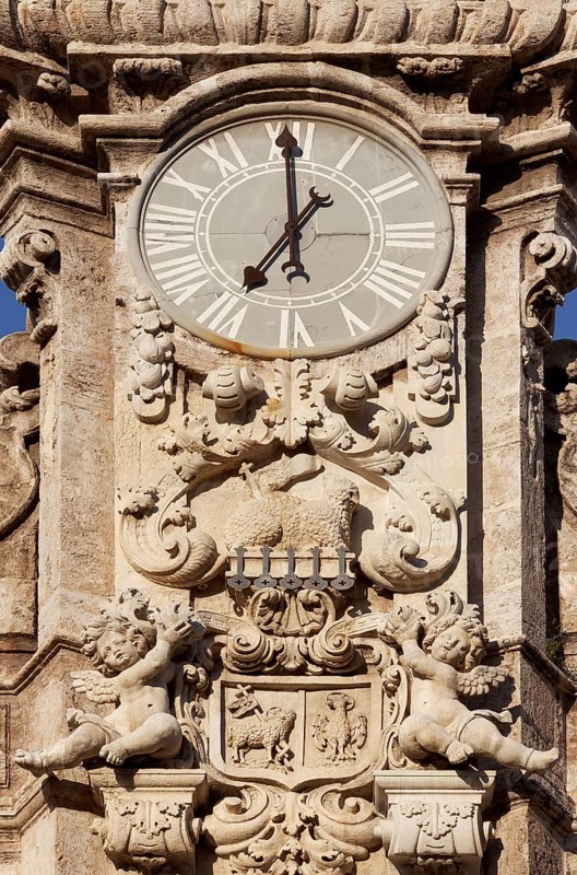 Baroque tower clock of the church Real Iglesia de los Santos Juanes