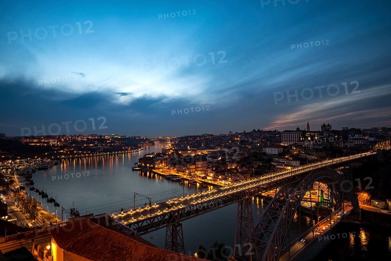 View over Porto with bridge Ponte Dom Luis I over the river Rio Douro