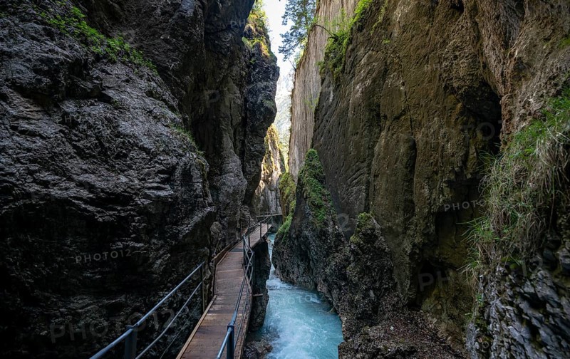 Wooden bridge through the Leutasch gorge
