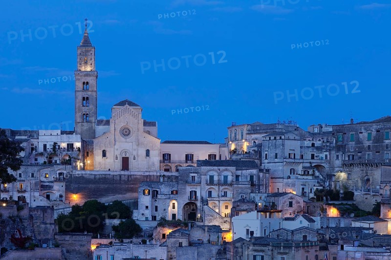 Sasso Barisano old town with cathedral at dusk