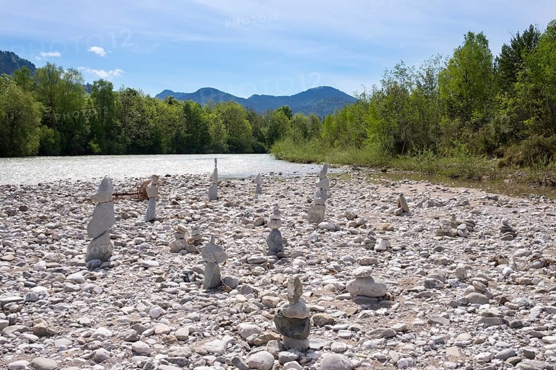 Cairns on gravel bank