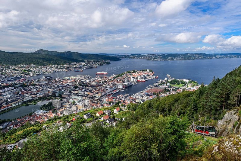 View from the local mountain Floifjellet on Bergen