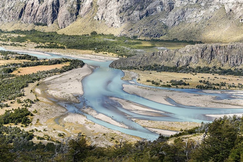 Wide river valley of the meandering Rio De Las Vueltas