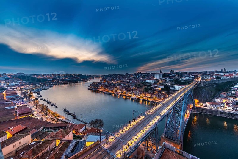View over Porto with Ponte Dom Luis I Bridge across River Douro