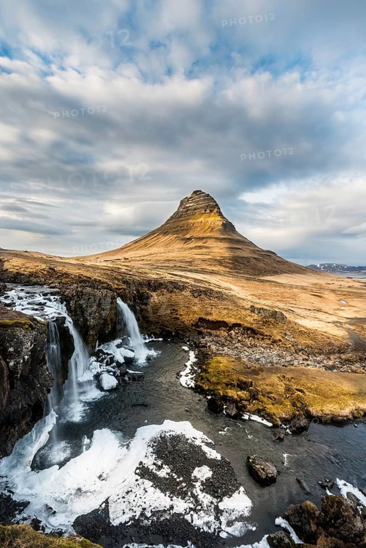 Mount Kirkjufell with Kirkjufellsfoss Waterfall